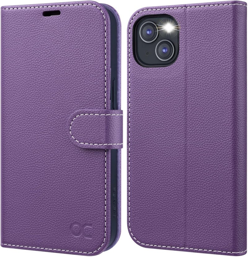 OCASE Compatible with iPhone 13 Wallet Case, PU Leather Flip Folio Case with Card Holders RFID Blocking Kickstand [Shockproof TPU Inner Shell] Phone Cover 6.1 Inch 2021 (Litchi Purple) - Image 1